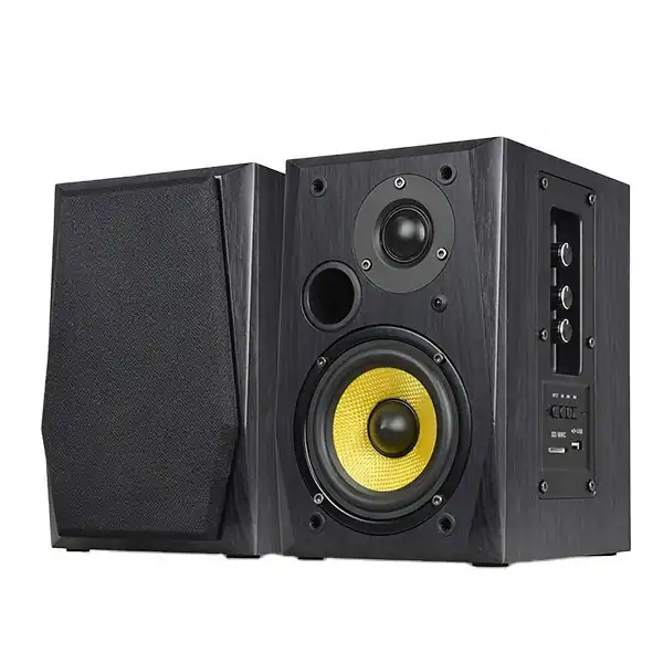 Active Bookshelf Speakers with Yellow Cone Woofer – Bluetooth, USB & SD Playback