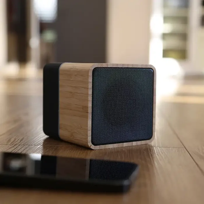 Eco-Friendly Natural Bamboo Bluetooth Speaker with Integrated RGB Mood Lighting