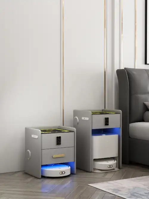 AuraSmart Luxury Nightstand with Integrated Bluetooth Speaker & Robot Vacuum Dock